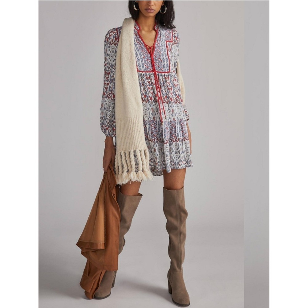 Anthropologie Sz S Spliced Tunic Dress Gray Red Multi Boho Festival Beach